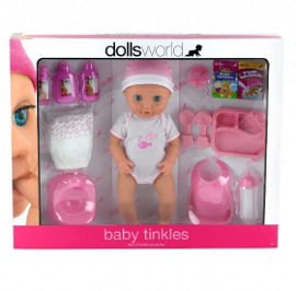 DOLLS WORLD בובת תינוקת שותה עם סיר לילה ואביזרים