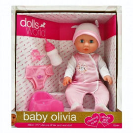 DOLLS WORLD בובת תינוקת אוליביה עם אביזרים