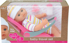 DOLLS WORLD בובת תינוקת עם סט טיול
