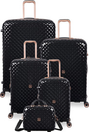 It Luggage סט 5 מזוודות יוקרה בלתי שבירות Glitzy מבית IT Luggage - חלקים בגדלים 32″ / 28″ / 24″ / 20″ + תיק איפור תואם צבע שחור