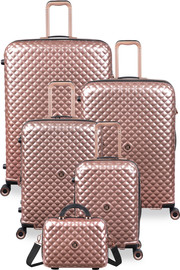 It Luggage סט 5 מזוודות יוקרה בלתי שבירות Glitzy מבית IT Luggage - חלקים בגדלים 32″ / 28″ / 24″ / 20″ + תיק איפור תואם צבע רוז גולד מטאלי