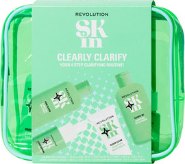 MAKEUP REVOLUTION SKIN CLEARLY סט ג'ל ניקוי + טונר + סרום פילינג + קרם ג'ל