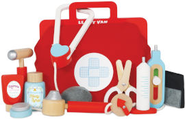 Le Toy Van תיק רופאים אדום עם אביזרי עץ לילדים