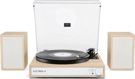 Victrola מערכת פטיפון משולבת רמקולים נפרדים Bluetooth בגימור אלון Harmony