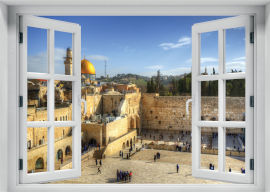 King Decor מדבקת קיר חלון אפקט תלת מימד של נוף ירושלים והכותל המערבי