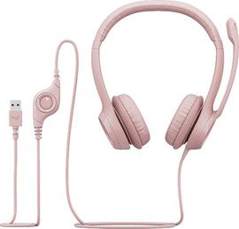 LOGITECH אוזניות קשת חוטיות Logitech H390 בצבע ורוד