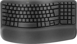 LOGITECH מקלדת אלחוטית ארגונומית Logitech Wave Keys - צבע Graphite - עיצוב גלי ומשענת מרופדת