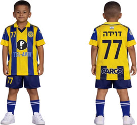 אלופות חליפת כדורגל לילדים מכבי תל אביב דוידה #77 – סט אוהד צהוב-כחול