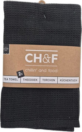 Finesse זוג מגבות מטבח וופל  100% כותנה צבע שחור  CHEF - tea towel