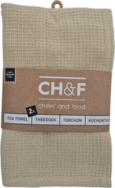 Finesse זוג מגבות מטבח וופל  100% כותנה צבע בז CHEF - tea towel