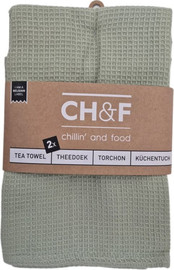 Finesse זוג מגבות מטבח וופל  100% כותנה צבע ירוק CHEF - tea towel