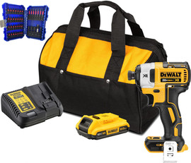 DeWALT מברגה אימפקט 18V + סוללה 2.0AH ומטען + סט ביטים DEWALT