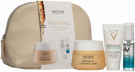 VICHY מארז נאובדיול - תיק איפור בצבע בז' - שגרת טיפוח לחידוש מראה עור בוגר