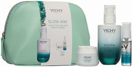 VICHY מארז סלואו אייג'- תיק איפור בצבע ירוק - שגרת טיפוח להחלקת מראה הקמטוטים הראשונים