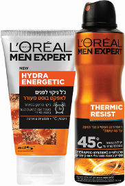 L'OREAL MEN EXPERT מארז לגבר: HYDRA ENERGETIC ג'ל ניקוי לפנים + THERMIC RESIST דאודורנט לגבר