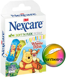 3M נקסקר פלסטרים לילדים בעיצוב פו הדב היפואלרגני ונושם