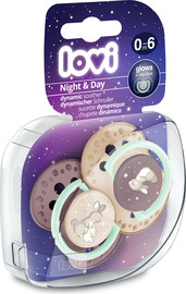 Lovi זוג מוצצי לאבי מהדורת לילה ויום 0-6 ארנב סגול LOVI