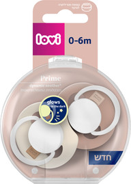 Lovi מוצצי סיליקון מהדורת פריים 0-6  צבע גוף ושמנת זוהר בחושך