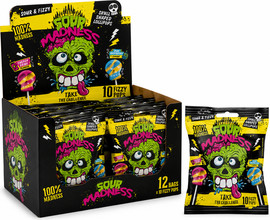 SOUR MADNESS מארז 12 יחידות סוכריות חמוצות על מקל גולגולת