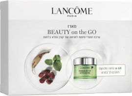 LANCOME BEAUTY ON THE GO קיט מסיכת גרגרירים + קרם לחות + מסיר איפור + מסכת לחות