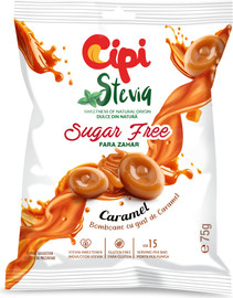Cipi סוכריות ללא סוכר עם סטיביה בטעם קרמל 75 גרם