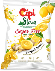 Cipi סוכריות ללא סוכר עם סטיביה בטעם ג'ינג'ר לימון 75 גרם
