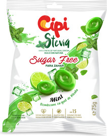Cipi סוכריות ללא סוכר עם סטיביה בטעם מנטה 75 גרם