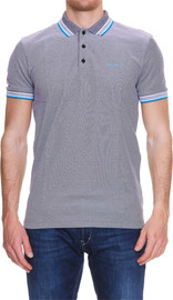 HUGO BOSS חולצת פולו לגבר דגם Paddy Curved Logo צבע אפור/ תכלת