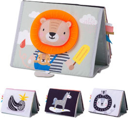 Taf Toys ספר פעילות מבד לזמן בטן 10 דפים, 16 פעילויות עם מראה - סוואנה