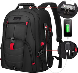 Camel Mountain תיק גב Quinox Platinum 40-45L למחשב 16-17 אינץ' עם USB מבית כאמל מאונטין - שחור/אדום (15, 15.6, 16) אינץ