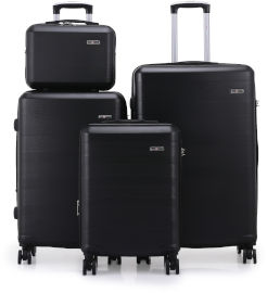 Swiss Voyager סט מזוודות קשיחות 4 יח | 28 | 24 | 20 אינטש MADRID SWISS ותיק איפור מתנה שחור