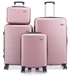 Swiss Voyager סט מזוודות קשיחות   4 יח` | 28 | 24 | 20 אינטש  MADRID SWISS   ותיק איפור מתנה רוזגולד
