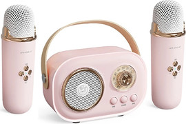 טלבר פופ ערכת קריוקי ניידת ונטענת עם שני מיקרופונים אלחוטיים הופכת לרמקול ניד ורדיו - ורוד