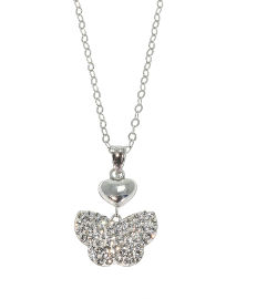 קריסטל SWAROVSKI שרשרת פרפר משולבת עם תליון לב עשויה מכסף בציפוי רודיום ומשובצת קריסטלים