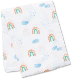 Lulujo חיתול תינוק גדול מעוצב 100% כותנה טטרה 120X120 ס"מ - קשת בענן