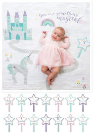 Lulujo שמיכה 100% כותנה טטרה + 7 כרטיסיות גיל דו-צדדיות לצילום התינוק ולהנצחת Milestones - טירה קסומה