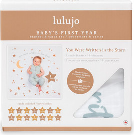 Lulujo שמיכה 100% כותנה טטרה + 7 כרטיסיות גיל דו-צדדיות לצילום התינוק ולהנצחת Milestones - כתוב בכוכבים