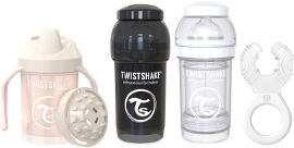 TWISTSHAKE מארז לידה 0-6 חודשים יוניסקס - 2 בקבוקים 180 מ"ל, נשכן קולר, כוס אימון 230 מ"ל