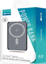 Nordic סוללת גיבוי לטעינה אלחוטית מהירה Nordic 5000mAh נורדיק PB-S14