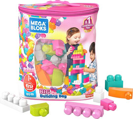 Mega Bloks תיק ורוד קוביות גדולות 80 חלקים - מגה בלוקס