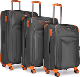 Camel Mountain Camel Mountain® Titan סט 3 – ערכת המזוודות האידיאלית לחופשות ונסיעות - אפור גחלים וכתום להבה
