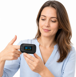PhysioMed מד סטורציה ודופק לאצבע 4 ב־1 עם מסך OLED – למדידת רמת חמצן בדם, דופק, מדד זילוח וקצב נשימה