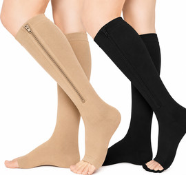 Orthowell גרב לחץ אלסטית עם רוכסן נגד ורידים ובצקות – לחץ מדורג 15–20 מ"מ כספית