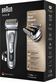 BRAUN Braun Series 9 9330s Silver מכונת גילוח חשמלית עם עמדת טעינה | Wet & Dry