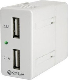 OMEGA מטען USB כפול לשקע גוויס Omega אומגה 2.1A - דגם GW1-2USB-2A