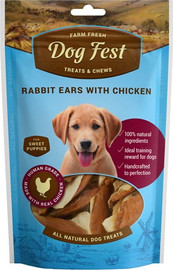 Dog Fest דוג פסט חטיף לגורי כלבים אוזני ארנבת עם עוף 90 גרם