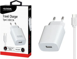 Sigma מטען קיר USB TYPE-A 12W כולל כבל Sigma TYPE-C סיגמה SM-WC-1S-TYPEC לבן