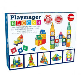 Playmager משחק הרכבה מגנטי בתלת מימד 100 חלקים צבעוניים