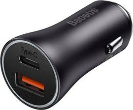 BASEUS מטען לרכב Baseus בזאוס Golden Contactor Max Dual Car Charger U+C 60W Gray
