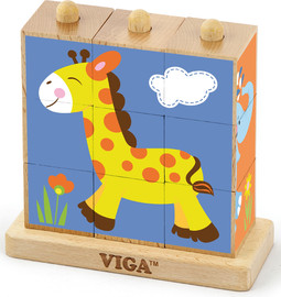 VIGA פאזל עץ קוביות 4 תמונות חיות הג'ונגל